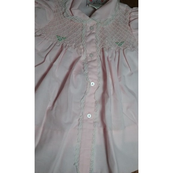 Vtg A Little Angel Baby Girl Pink Dress Smocked Buttoned Front Wide Hem 3-6 Mo - Picture 4 of 11